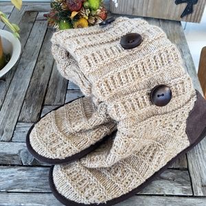Muk Luks Knee High Knit Sweater Slipper Sock Boots Tan Beige Brown Size 8